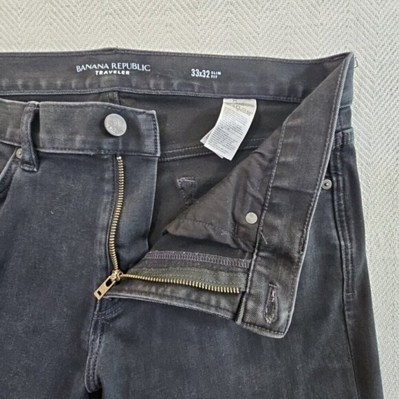 Banana Republic Traveler Jeans Men's W33 L32 Black Slim Fit Straight Leg EUC LN - Picture 10 of 13
